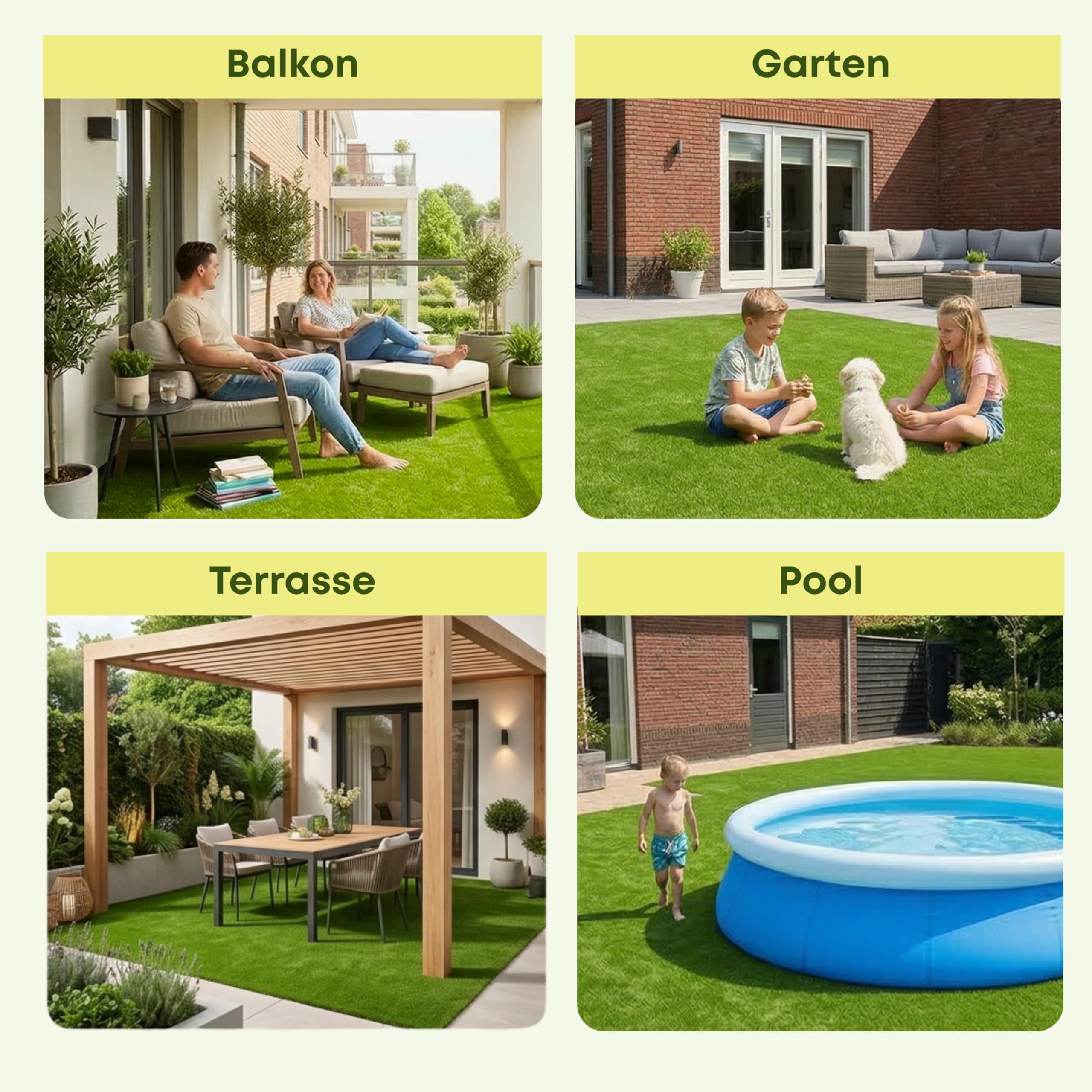 Kunstrasen 200 x 300cm (6m²) Florhöhe 35 mm - Für Balkon, Terrasse und Garten Outdoor - Natürliche Optik - Hohe Dichte mit 22.000 Stichen - UV-beständig mit Drainage - Haustierfreundlich