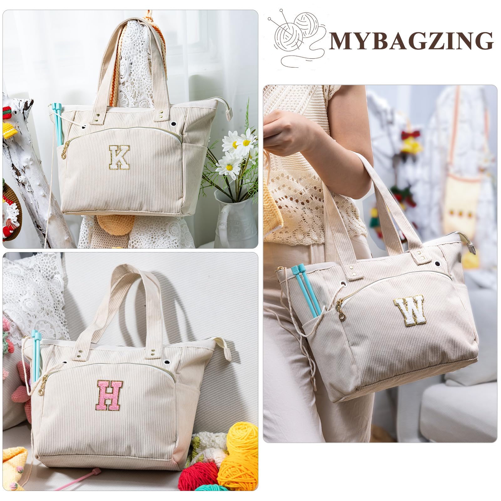 Initial Personalisierte Häkeltasche – Cordgarntasche Aufbewahrung – Garnhalter zum Häkeln – Häkel-Organizer für Häkelnadeln, Häkelzubehör, Projekttasche, Stricktasche, Häkelliebhaber, Geschenk