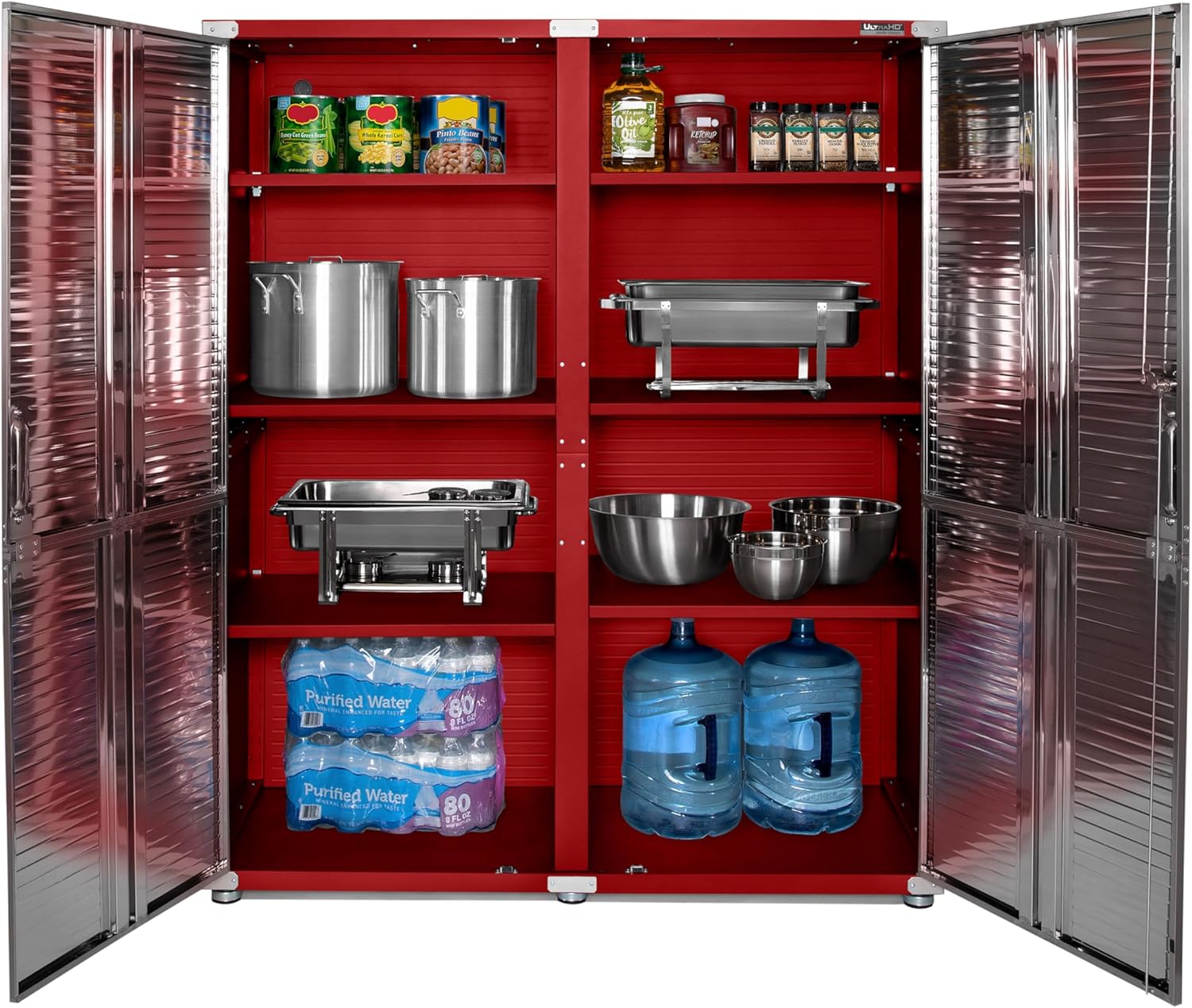 Red and Silver Lockable Extra-Wide Storage Cabinet with Adjustable Shelving