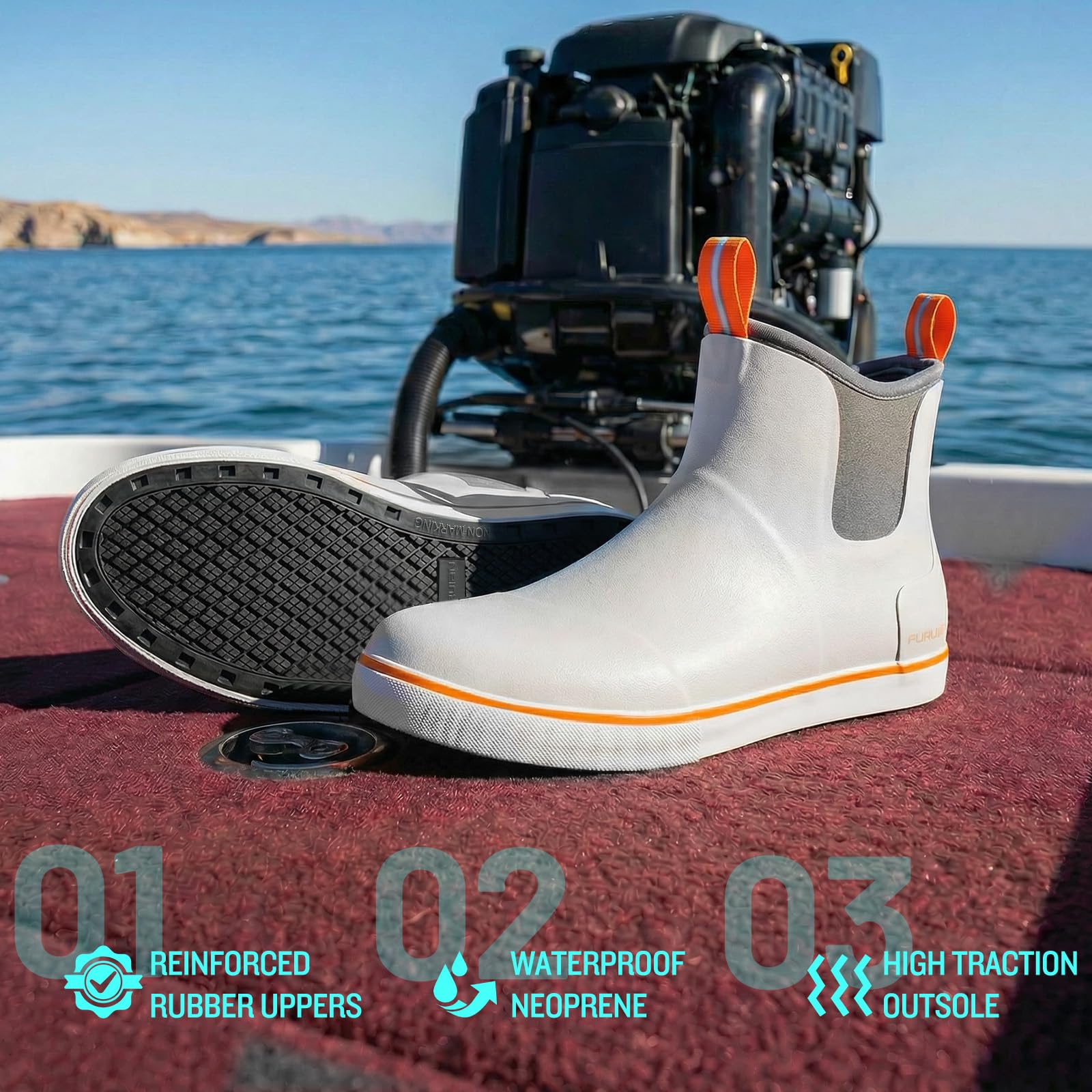 Stivali da uomo Stivali da pesca Stivali da pioggia impermeabili Stivaletti alla caviglia Slip On Calzature in gomma neoprene per giardinaggio pesca canottaggio campeggio vela, Grigio, 43 EU