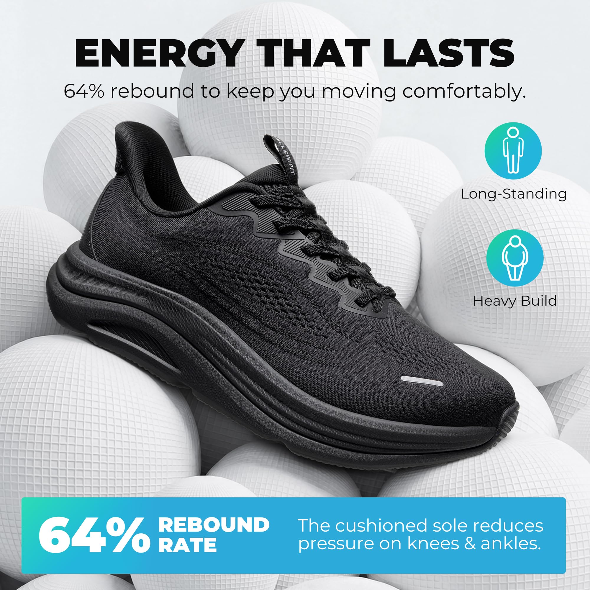 ALLSWIFIT Men's Slip On Wide Toe Box Walking Shoes Hands-Free Barefoot Cushion Running Tennis Arch Support Gym Workout Athletic Fashion Sneakers StediCloud — view 6