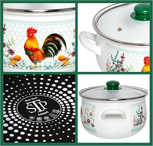 Miniatura 7 de Olla de sopa de aluminio esmaltado Golden Rooster Belly Olla de cocina profunda con tapa de vidrio esmaltado utensilios de cocina para acampar olla