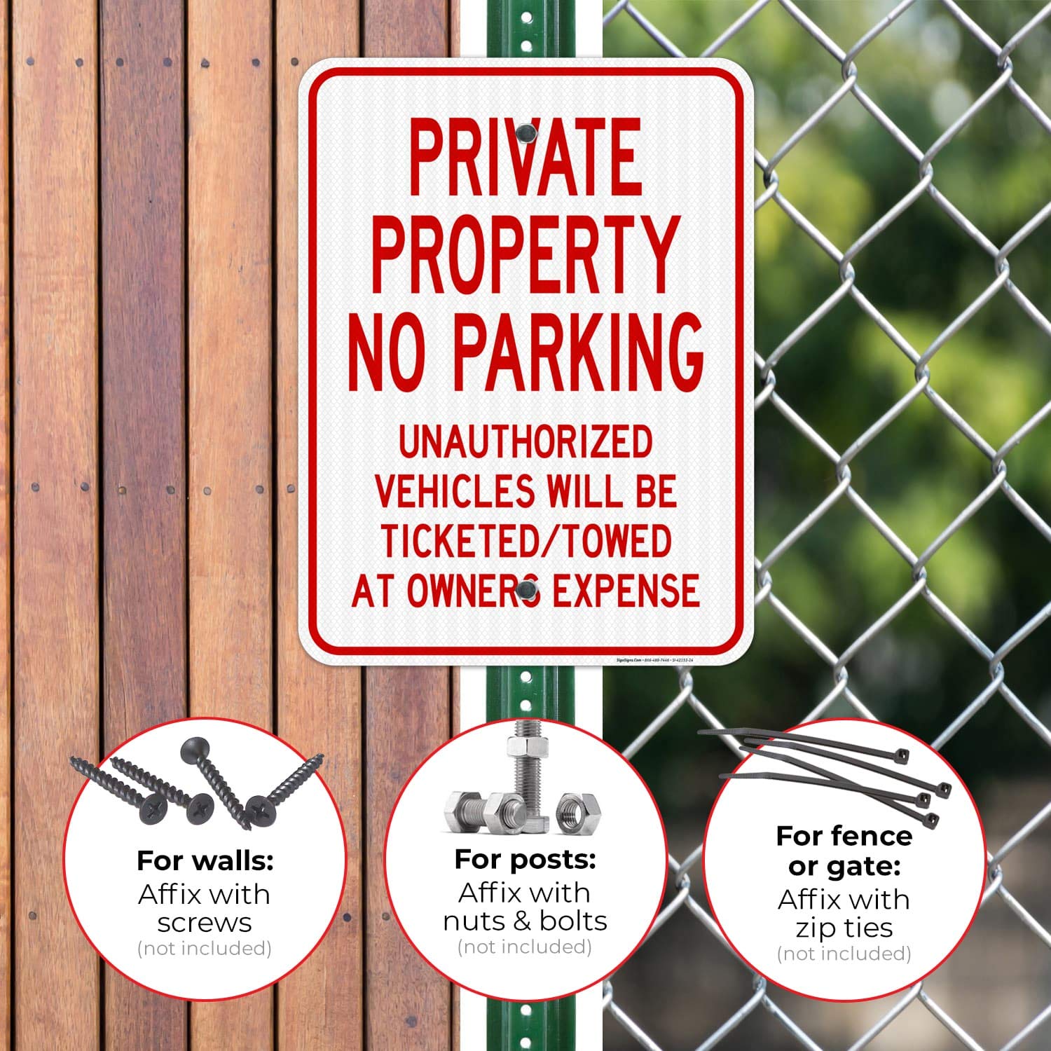 Private Property Sign, No Parking Unauthorized Vehicles Will Be Towed, 18x24 Inches, 3M EGP Reflective .080 Aluminum, Fade Resistant, Easy Mounting, Indoor/Outdoor Use, Made in USA