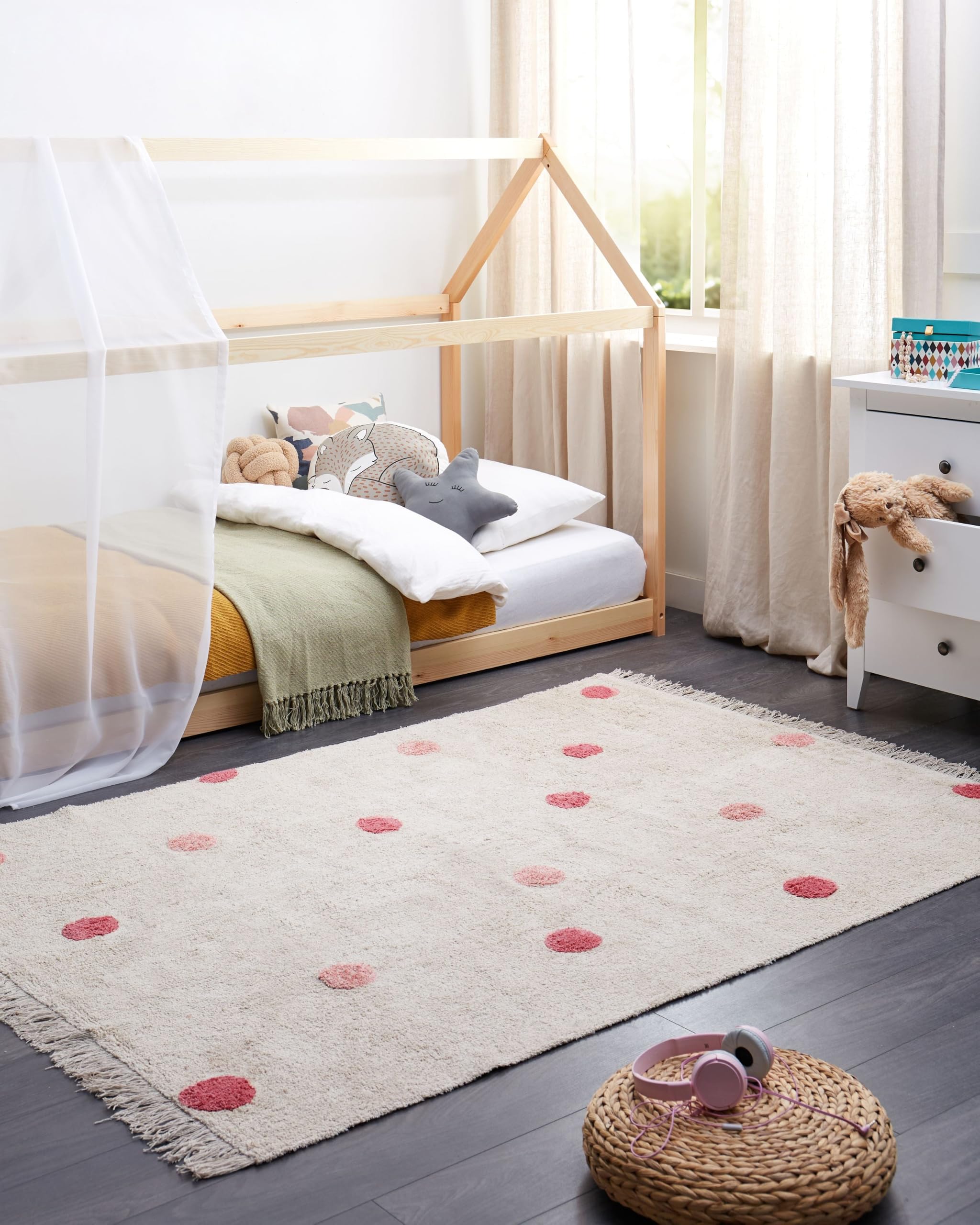 Beliani Kinderteppich Baumwolle beige/rosa 140x200 cm Punkte Muster für Kinder Dardere