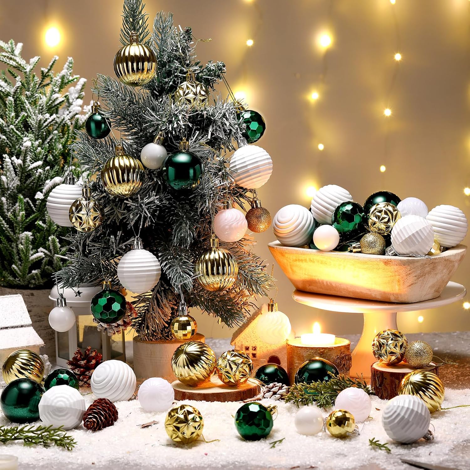 72 Pcs Christmas Ball Ornaments Bulk Emerald Green Gold White Tree Ornaments 1.57/1.97/2.36 Inch Shatterproof Matte Glitter Xmas Baubles Assorted Vintage Christmas Decor for Xmas Tree Home