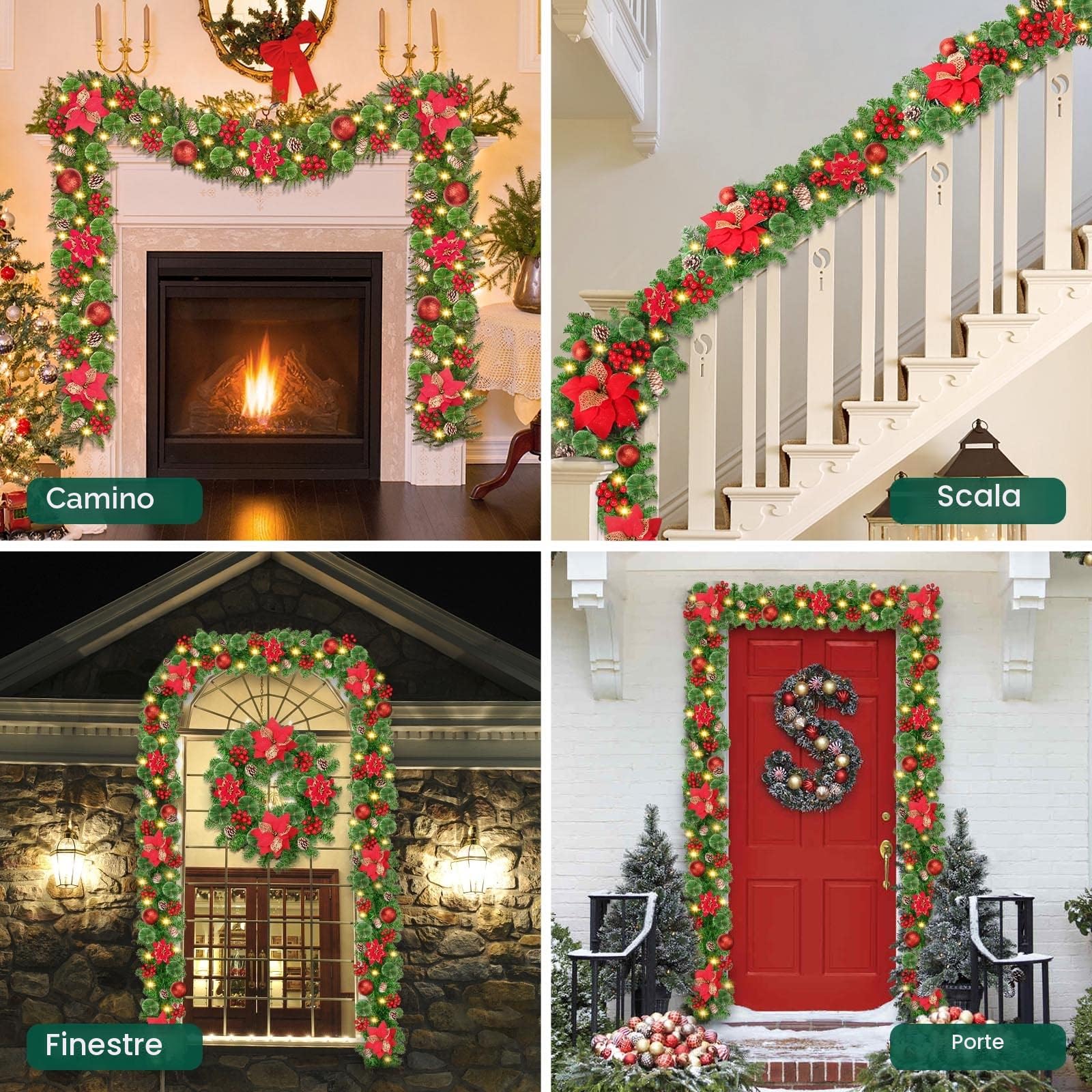 Ghirlanda Natalizia, CHOIGN 2.7M/9 Piedi Decorazioni Natalizie con Luci 30LEDs Alimentate Batterie, Ghirlanda Natale Decorazioni Artificiale per Porta, Camini,Scale,Decorazioni dell'albero di Natale