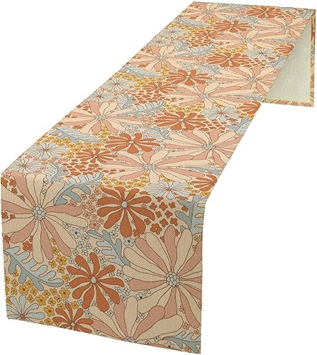 Miniatura 40 de Camino de mesa floral retro de los años 70, margarita hippie con flores de paz y amor, fiesta de cumpleaños, decoración del hogar, cocina y comedor,