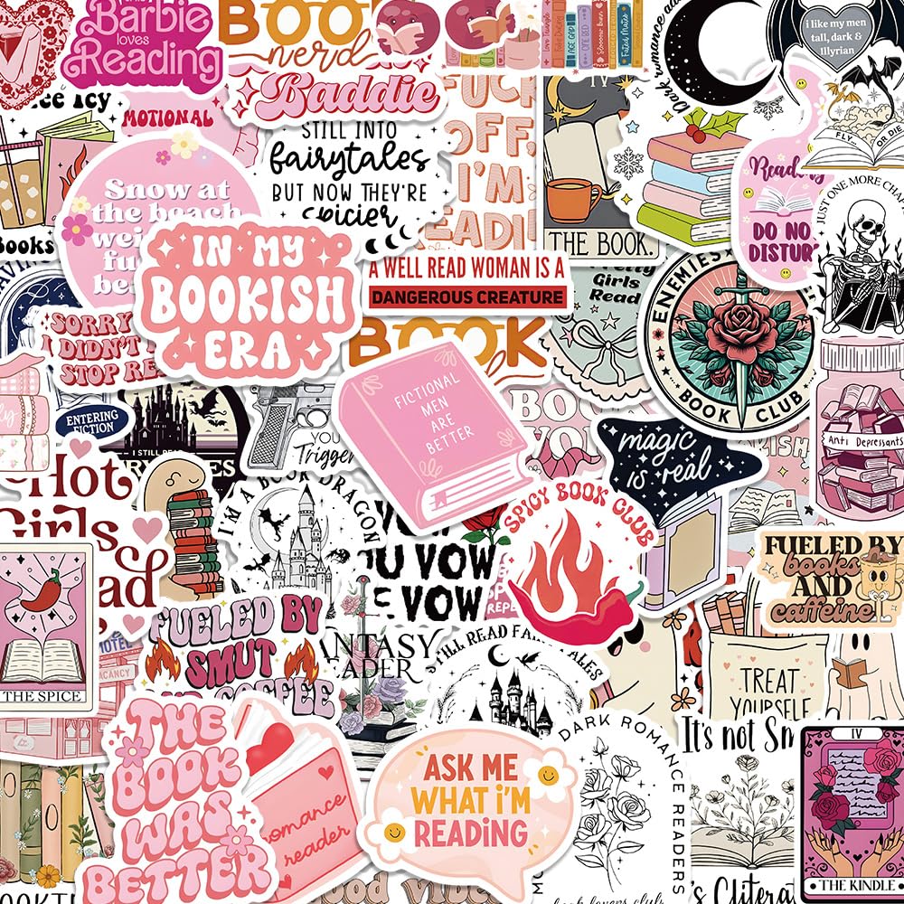 200pcs Romance Book Stickers for Kindle Bookish Sticker Pack Reading Glitter Vinyl Decals for Laptop Ebook Readers Water Bottles Journal Scrapbook Waterproof