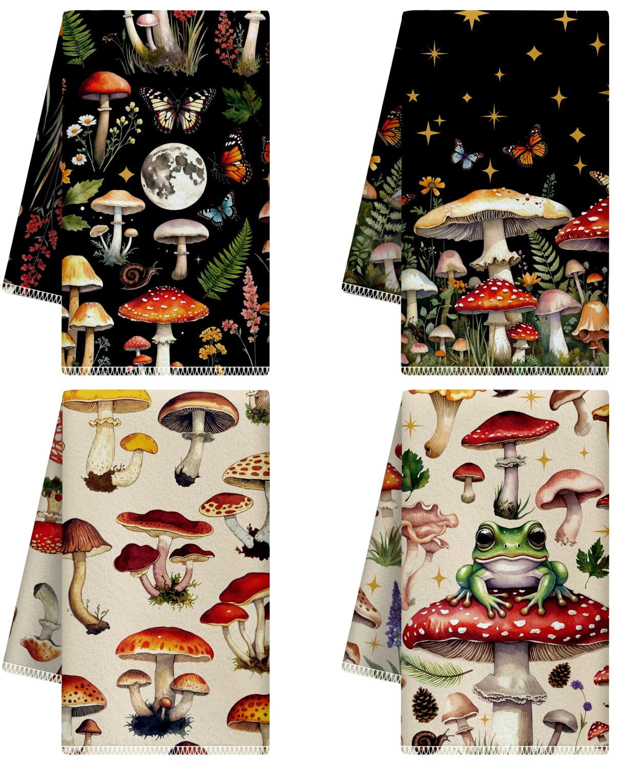 CUTHOLLOW 4Pcs Mushroom and Butterfly Kitchen Towels Cute Tea Towels — image 1