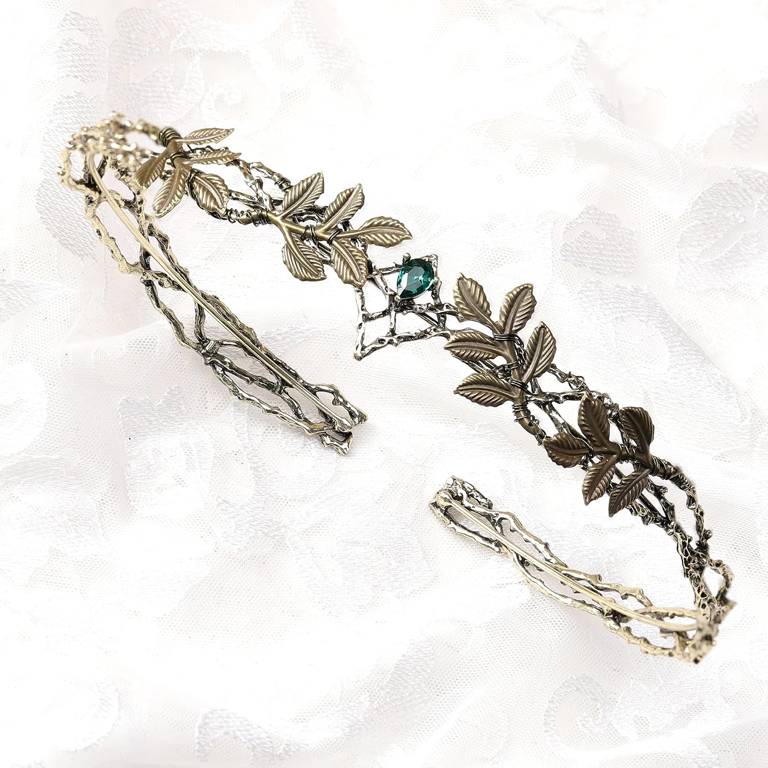 Vintage Fairy Leaf Crown - Medieval Viking Crystal Headwear for Women Men Renaissance Halloween Cosplay Party Prom