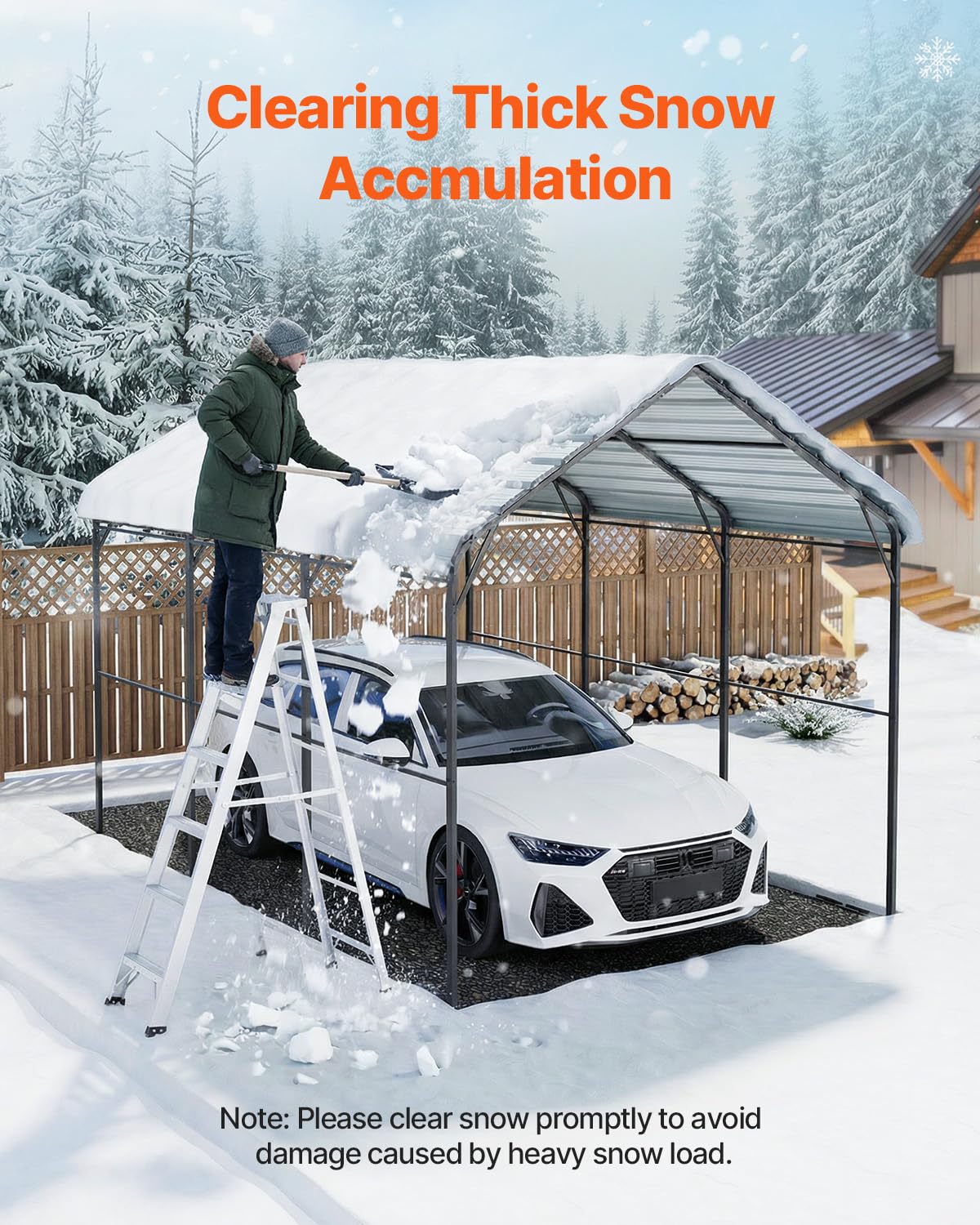 VEVOR Carport in Metallo per Impieghi Gravosi 3 x 4,5 x 3,15 m Tetto in Acciaio Zincato Tenda da Garage Pareti Laterali Rimovibili