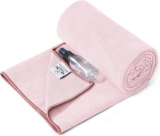 Heathyoga Non-Slip Yoga Mat Towel with Silicone Grip & Free Spray Bottle - 72x26" Extra Large Microfiber for Hot Yoga, Bikram, Pilates
