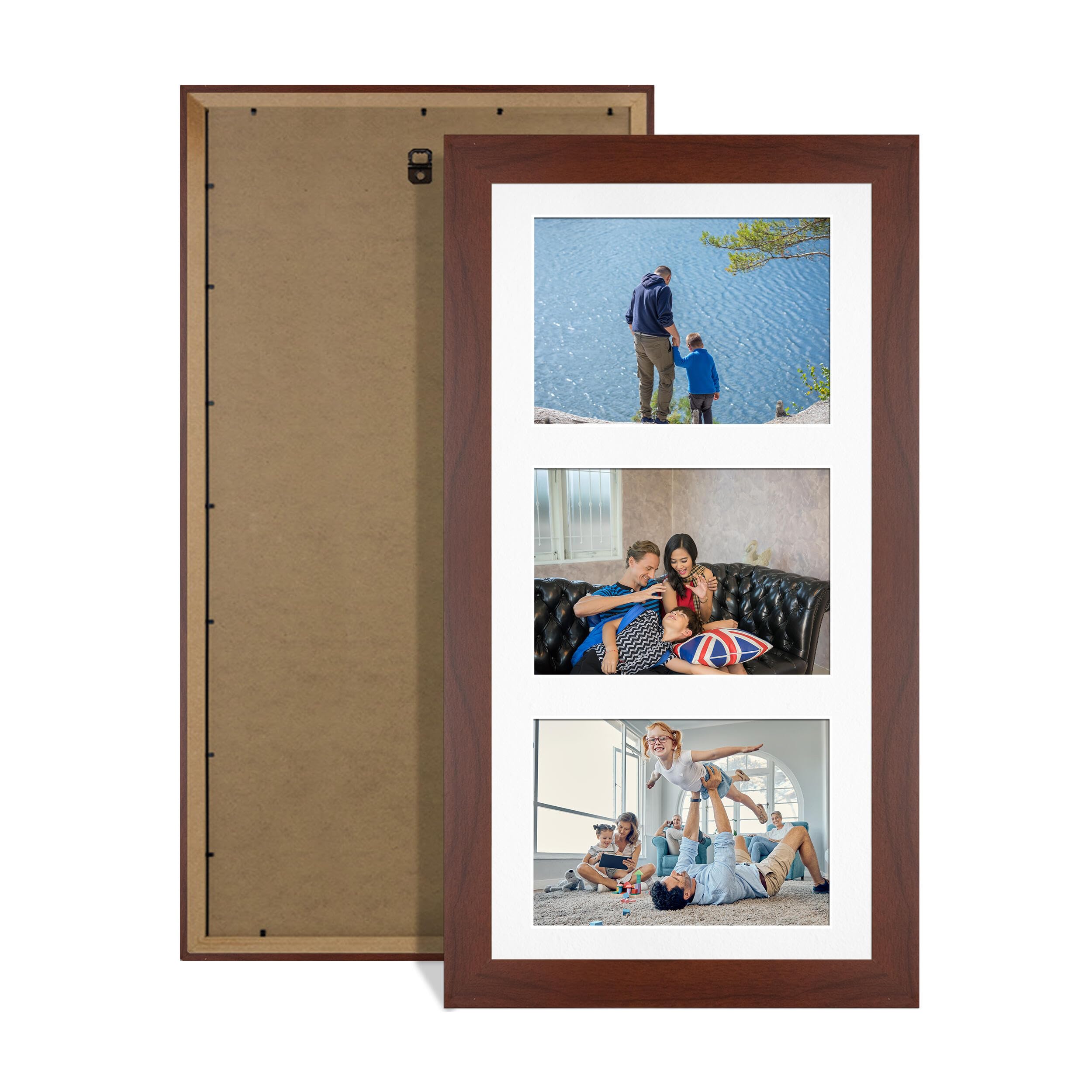 Alison Kingsgate Rose Wood 40x20cm Photo frames for multiple pictures -3 Apertures Collage Frame with White Mount - Holds (3x) 6x4 Photos - Engineered Wood & Perspex โ image 1