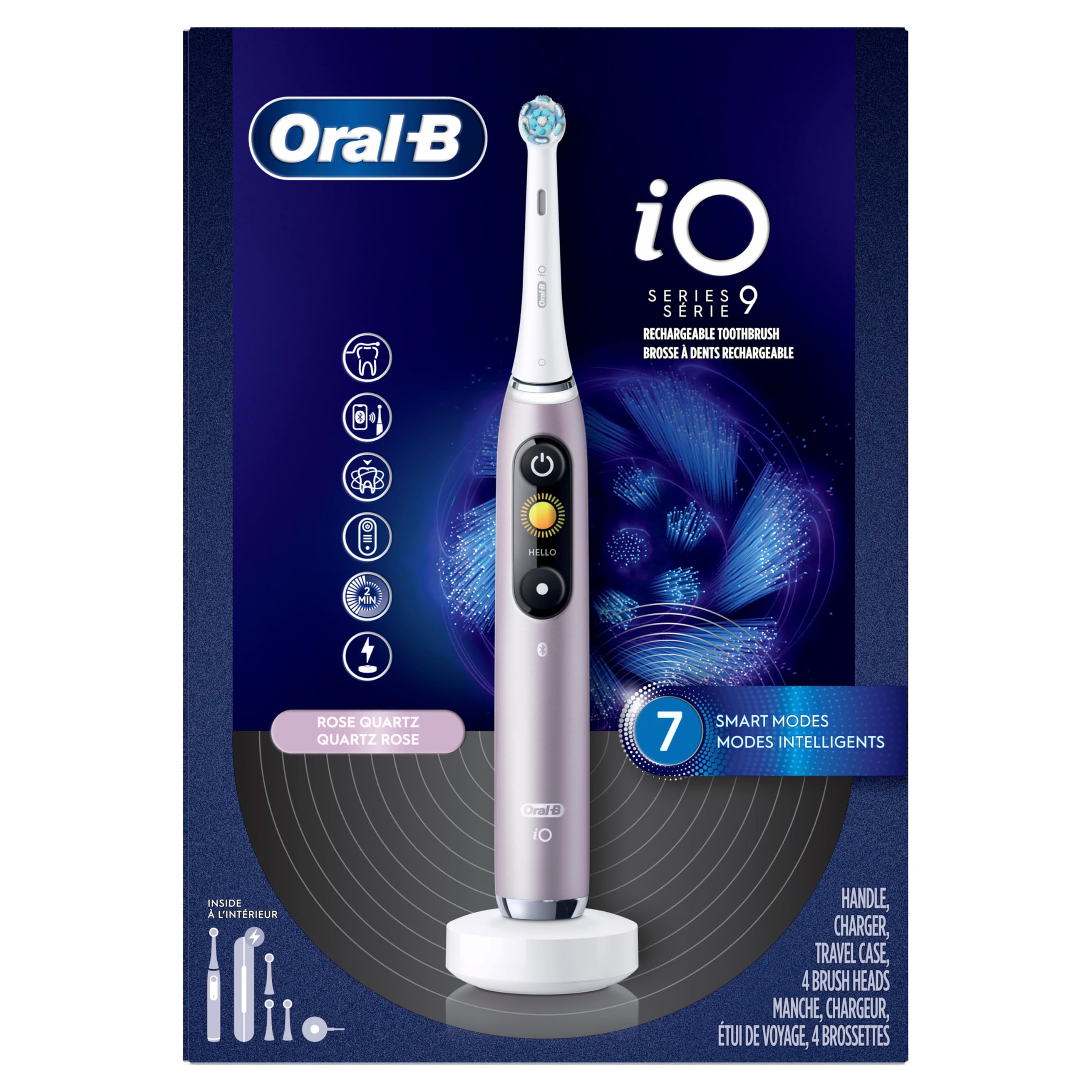 Oral-B iO Series 9 Spazzolino elettrico | Oro rosa | Spazzolino elettrico ricaricabile iO9 con 4 testine, sensore di pressione e custodia da viaggio di ricarica