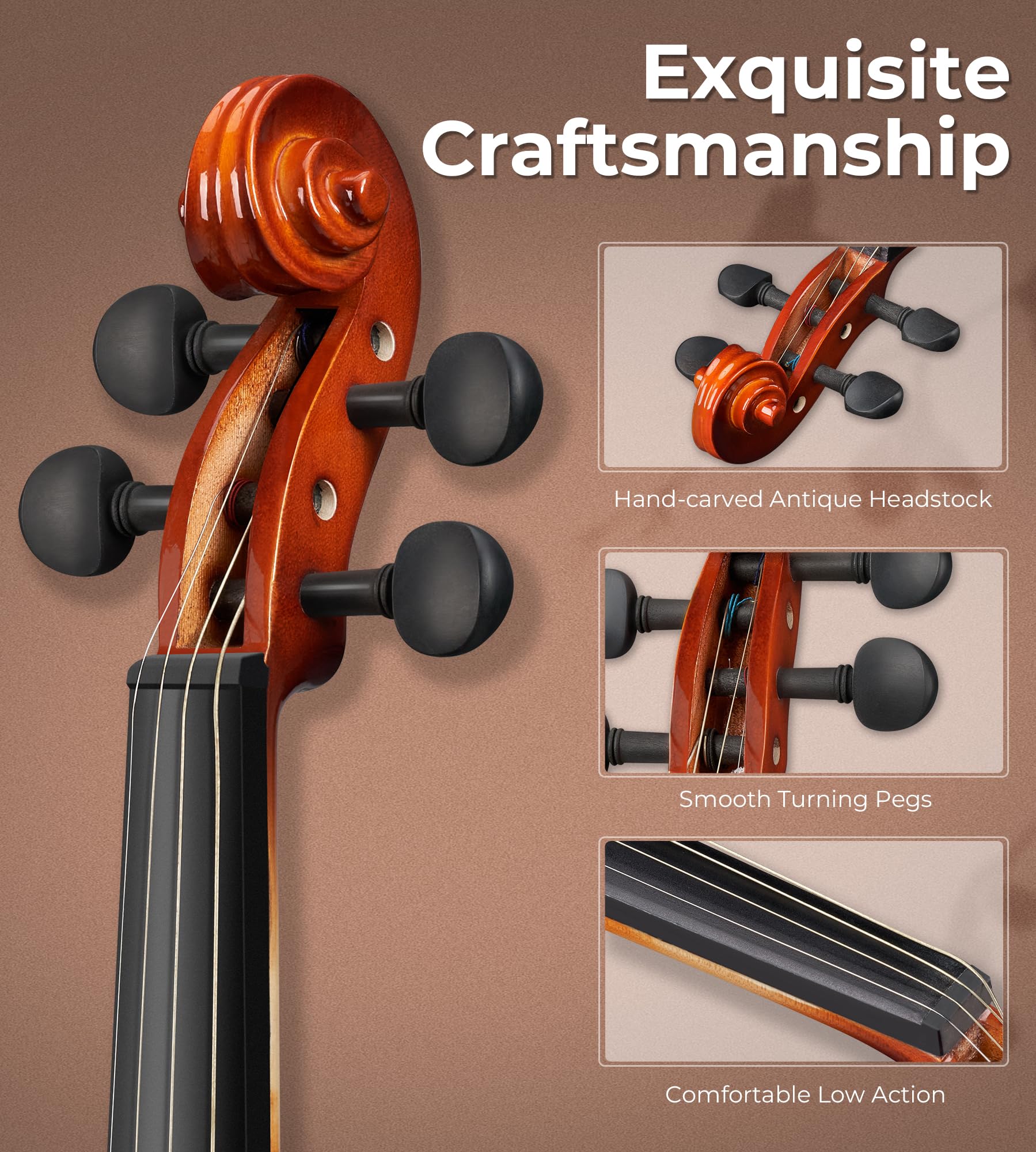 Vangoa Kit violino 1/2 per principianti, per bambini dai 6 anni in su, set con custodia rigida, colofonia, arco, corda, spalliera, adesivo guida per tastiera, satinato anticato