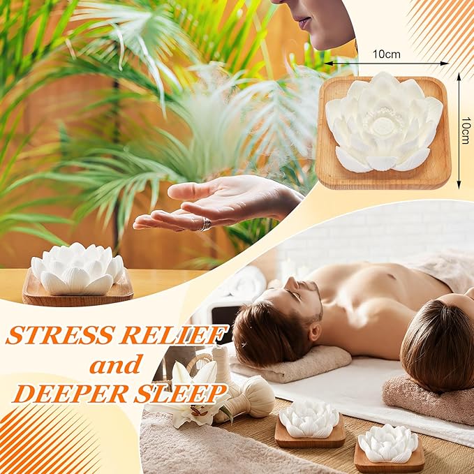 Difusor Pasivo de Aceites Esenciales Loto de Yeso 2 Piezas con Bandeja miniatura 3