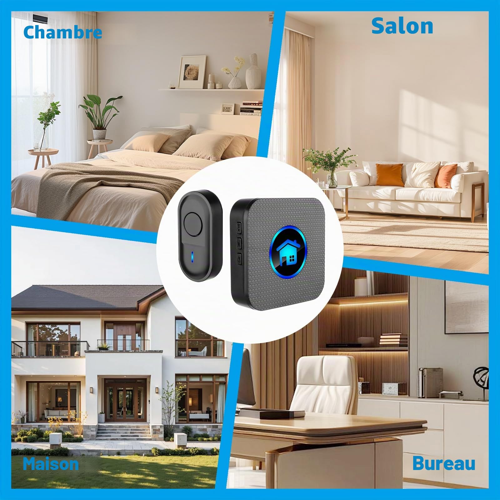VFANDV Sonnette sans Fil, Mini Sonnette de Porte IP65 Exterieur Étanche Carillon,5 Niveaux Volumes 55 Mélodies pour Maison, Hôtel