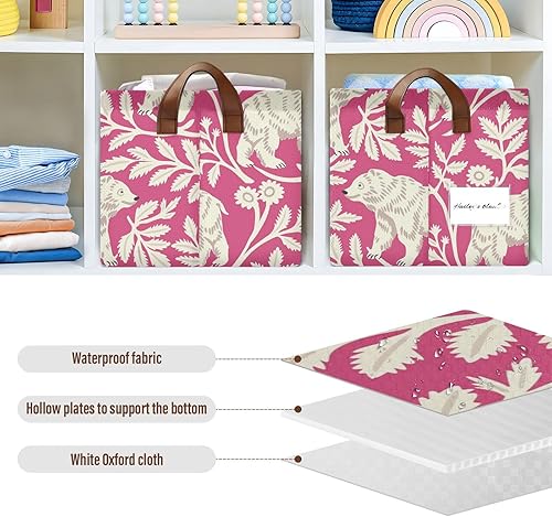 Miniatura 6 de KLL Cute Animal Polar Bear White Peach Fabric Storage Baskets Home Organizers with Handles Boxes Cube Organizer for Organizing Shelves, Closet,