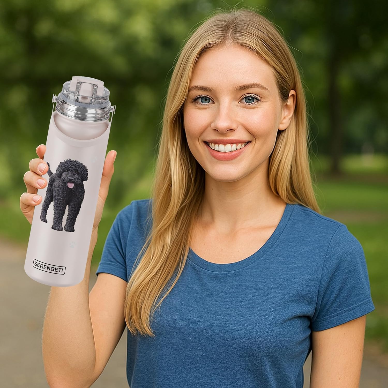 E&S Pets SERENGETI 24 Oz Water Bottle Stainless Steel with Spill Proof Lid - Double walled Vacuum Insulated water flask - Realistic 3D Print of your favorite dog (Labradoodle) - Image 4