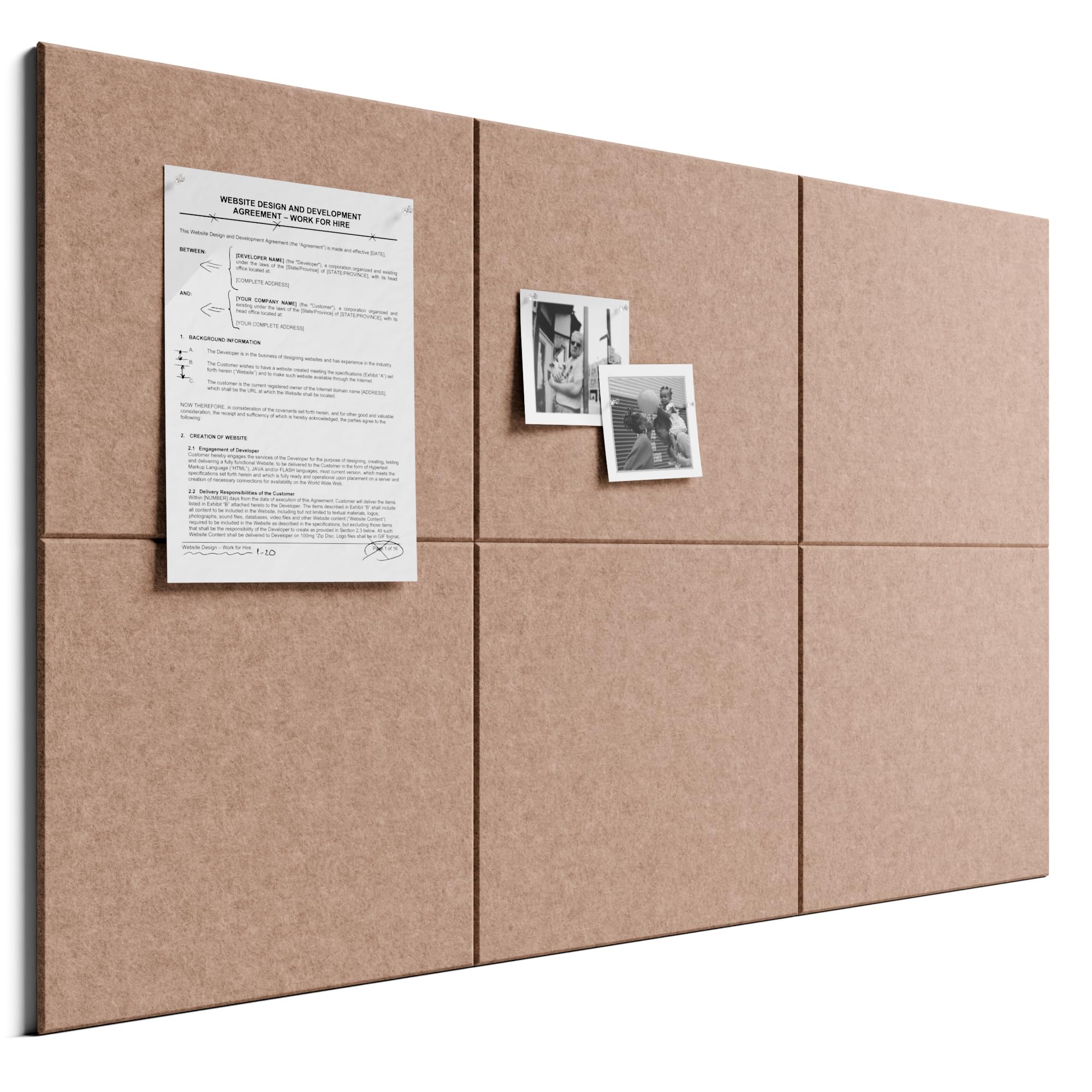 Bumusty Large Cork Board 36"x24" Alternative - 6 Pack Felt Wall Tiles with 40 Safe Removable Adhesive Tabs, 30 Pushpins, Pin Boards for Walls Bulletin Board Office Decor -Terracotta — image 1