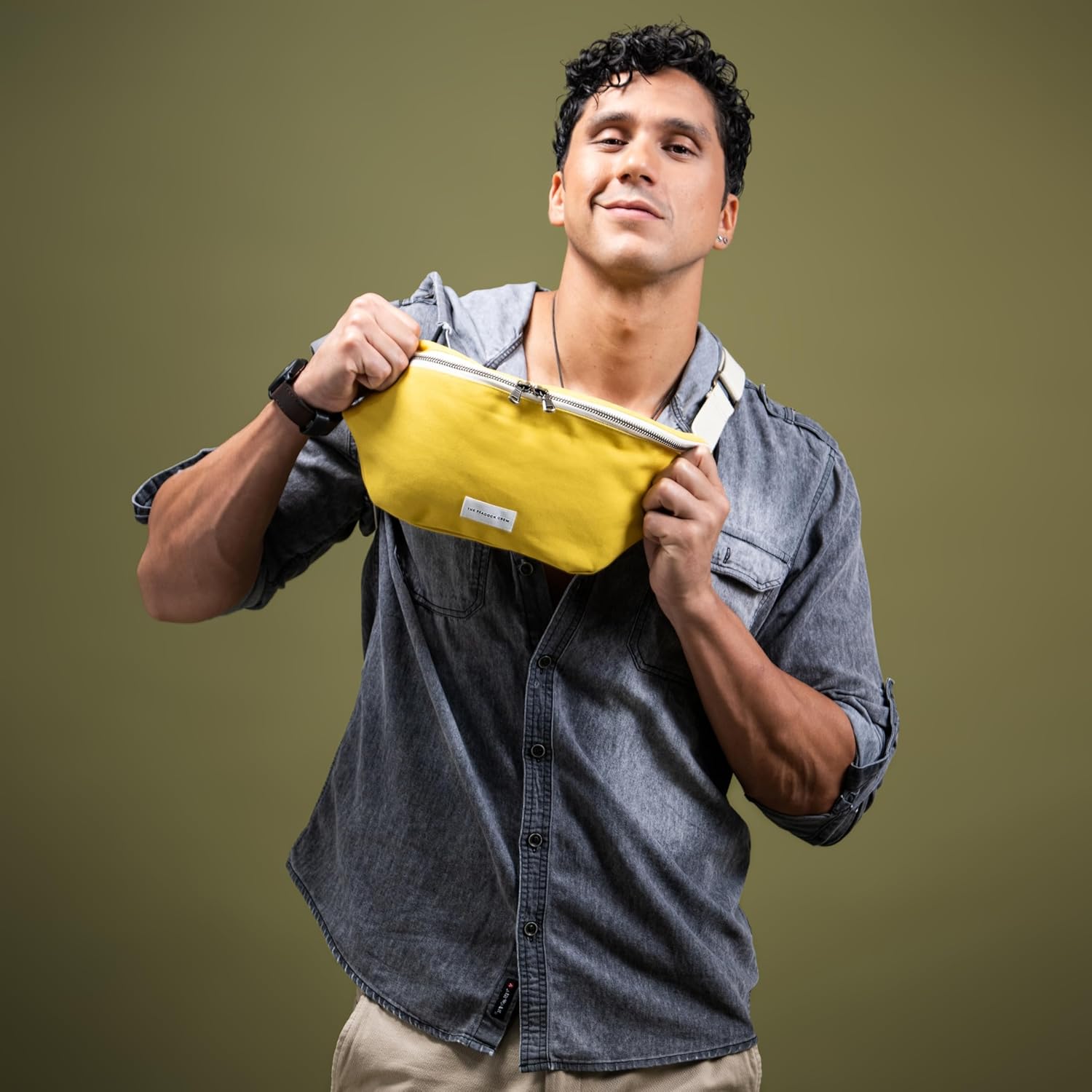 Spacious Golden Yellow Crossbody Belt Bag in Cotton Canvas – Lightweight Comfortable & Elegant Sling Pouch Travel Safe Design & Daily Use – Dual Zippers Fanny Pack for Men & Women - Image 8