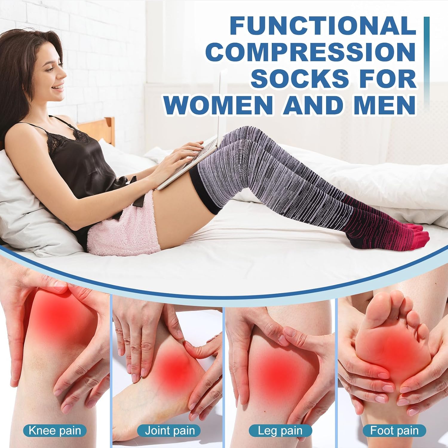 Chicingyo 6 Pairs Thigh High Compression Socks for Women Men 15-20mmHg Over the Knee Graduated Support Stockings for Nurses, Pregnancy Edema, Varicose Veins & Post-Surgery