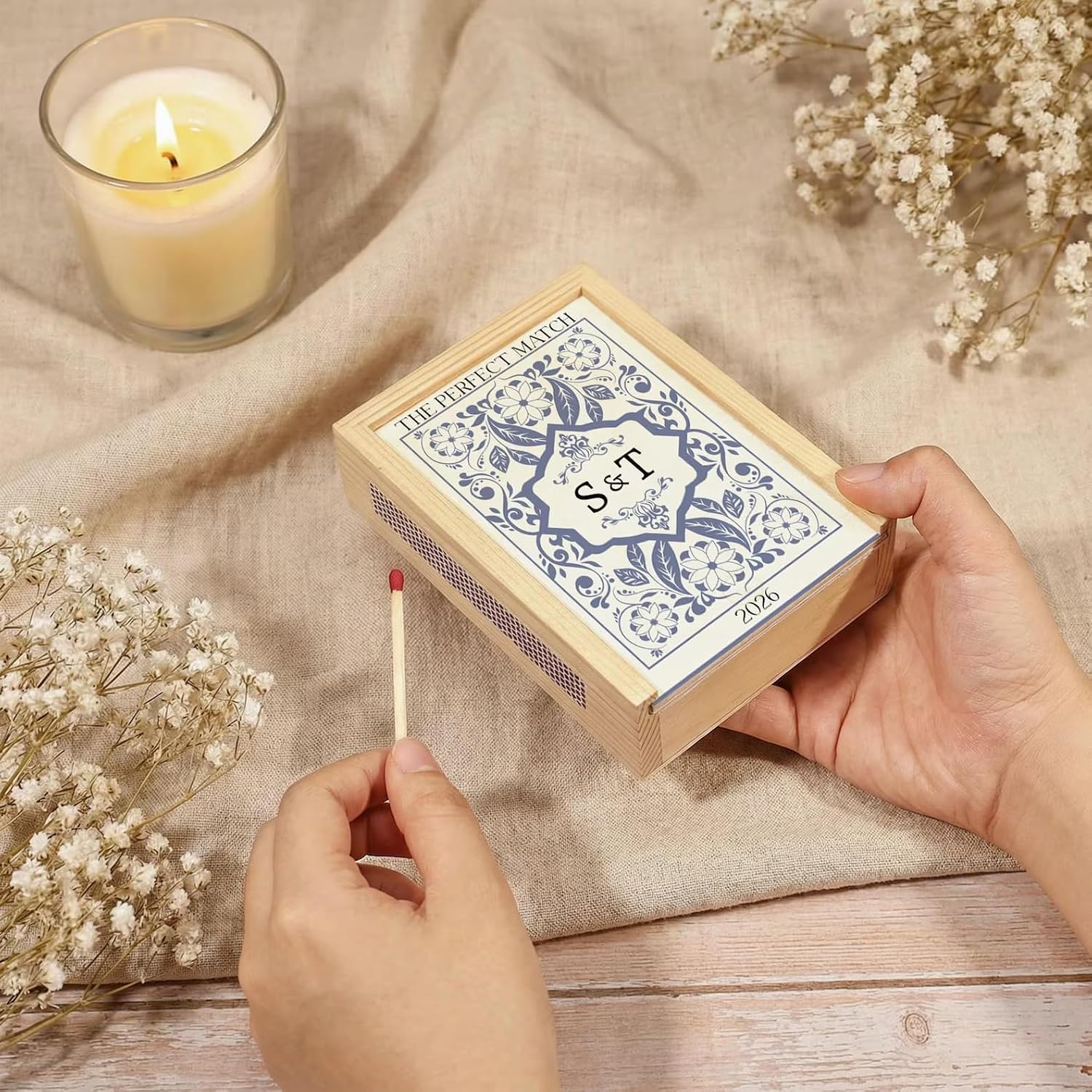 Personalized Couples Match Box, Custom Wood Box Keepsake