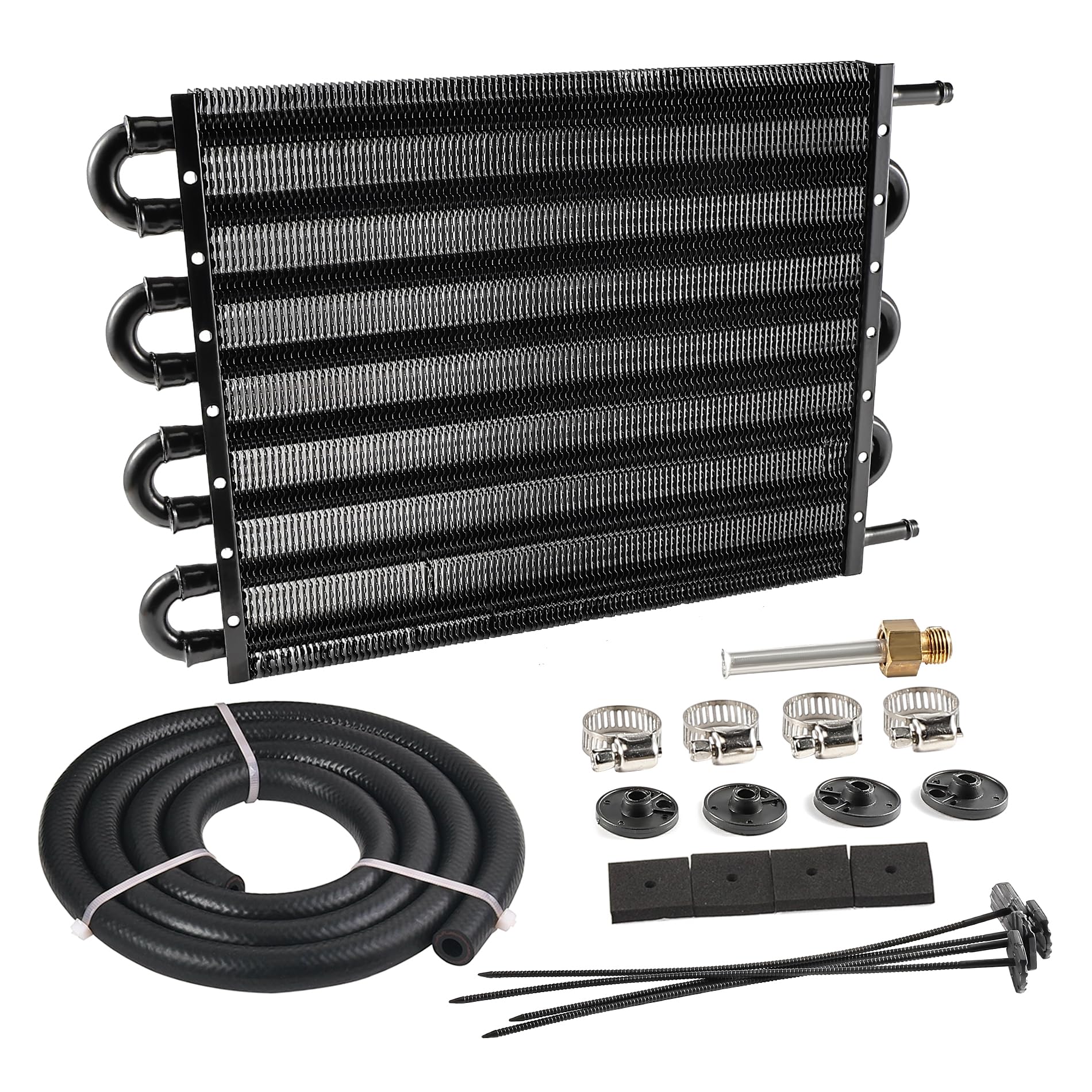 EVIL ENERGY 5/16" Transmission Oil Cooler, 8 Pass Tube and Fin Cooler Kit Universal Aluminium Black…