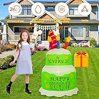 Vista 3 de Decoraciones inflables de pastel de cumpleaños de 4 pies, con velas, luces LED integradas, pastel de cumpleaños, decoración de patio al aire libre