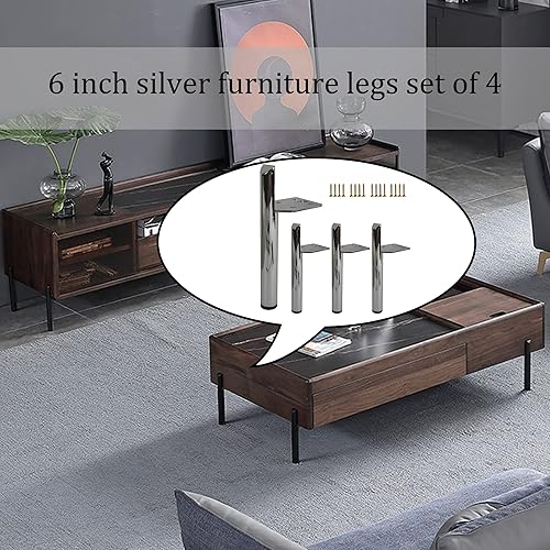 Miniatura 8 de Juego de 4 patas para muebles de 6 pulgadas, metal negro resistente para sofá, tocador, armario, mesa de café, aparador, soporte de TV, gabinete de