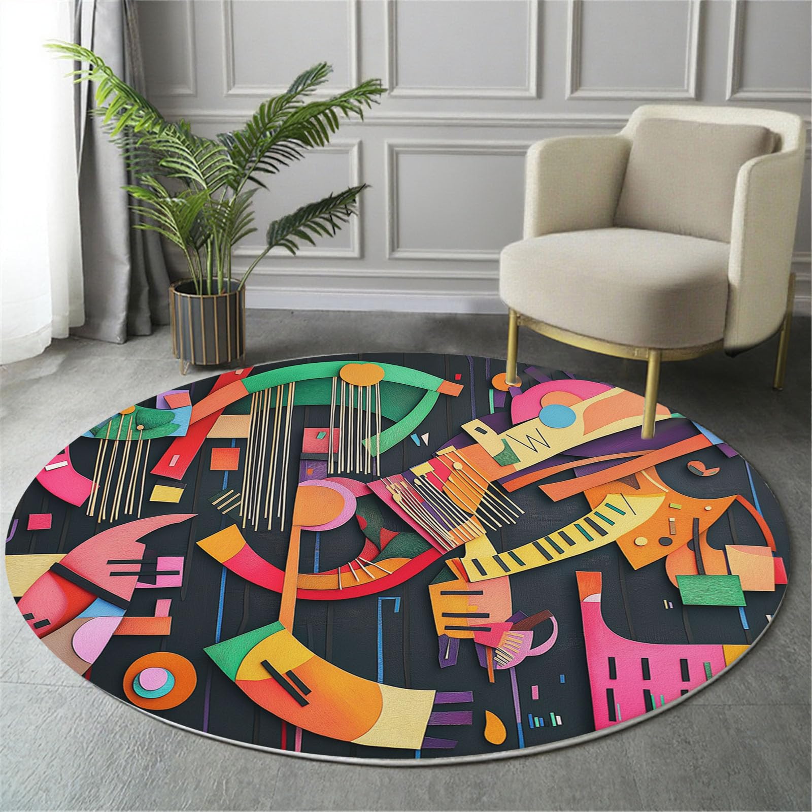 Tapis rond abstrait lavable en machine rose 80cm pour un entretien facile