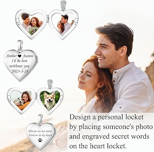 Miniatura 3 de Fanery Sue Heart Locket Necklace that Holds Pictures, Lockets Necklaces Customize Photo Pendant Picture Jewelry for Women