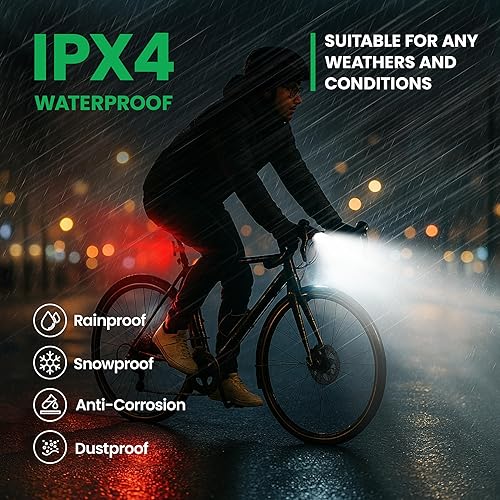 Miniatura 7 de Bike Lights Set, LED Super Bright USB-C Rechargeable Headlight & Taillight, Waterproof Front & Rear Back Bicycle Light for Night Riding, Road &