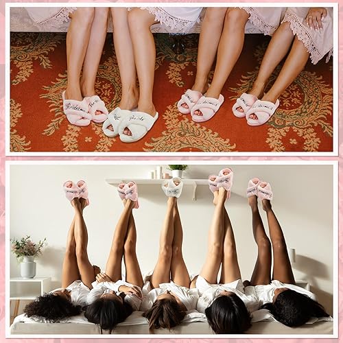 Miniatura 6 de 4 pares de pantuflas de boda para novia y dama de honor para el día de la boda, regalo de dama de honor, regalos para boda, fiesta, despedida de