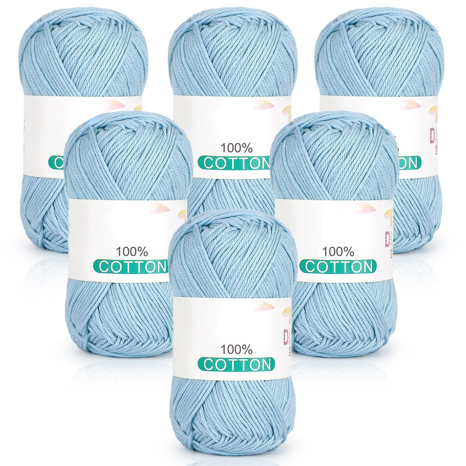 Reessy 100% Cotton Yarn for Crochet and Knitting 6 Skeins (50g Each, 300g Total)