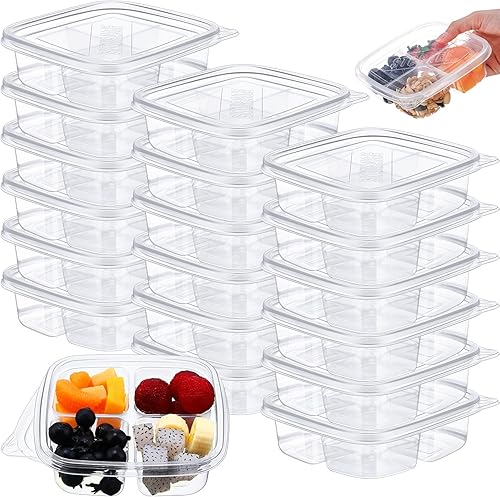 Dandat 50 cajas Bento de plástico transparente, 4 compartimentos, reutilizables, contenedores de alimentos a prueba de fugas, caja Bento con tapas
