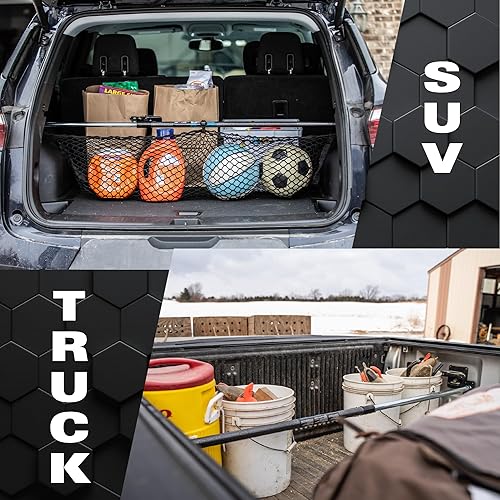 Vista 7 de KEEPER Ratcheting Cargo Bar - Rubber, Black/Silver, Adjustable from 40"-70" - Comes with 60” x 24” Storage Net (5060), For Truck