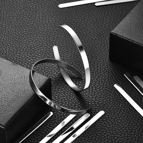 Miniatura 5 de Hicarer 18 pulseras en blanco ajustables de acero inoxidable en blanco para hacer joyas, 15 x 6 pulgadas, Acero inoxidable