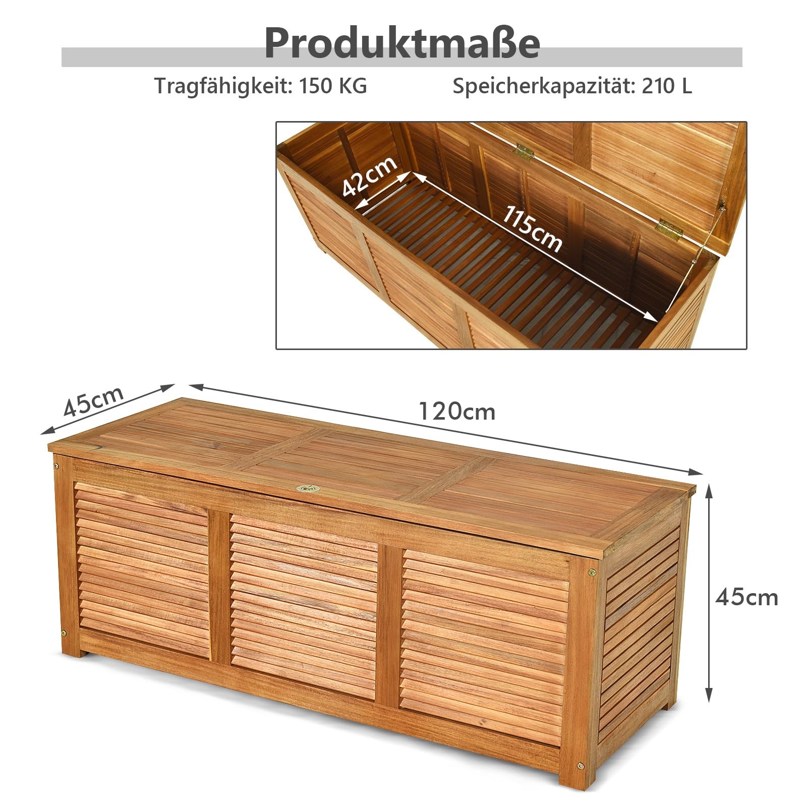 GIANTEX Gartenbox Holz Auflagenbox Gartentruhe Kissenbox Holzbox Garten | Aufbewahrungsbox Garten Holz, Holztruhe Outdoor, Massiv Akazie, Aufbewahrung Garten Balkon, Terrassenbox für Gartenauflagen
