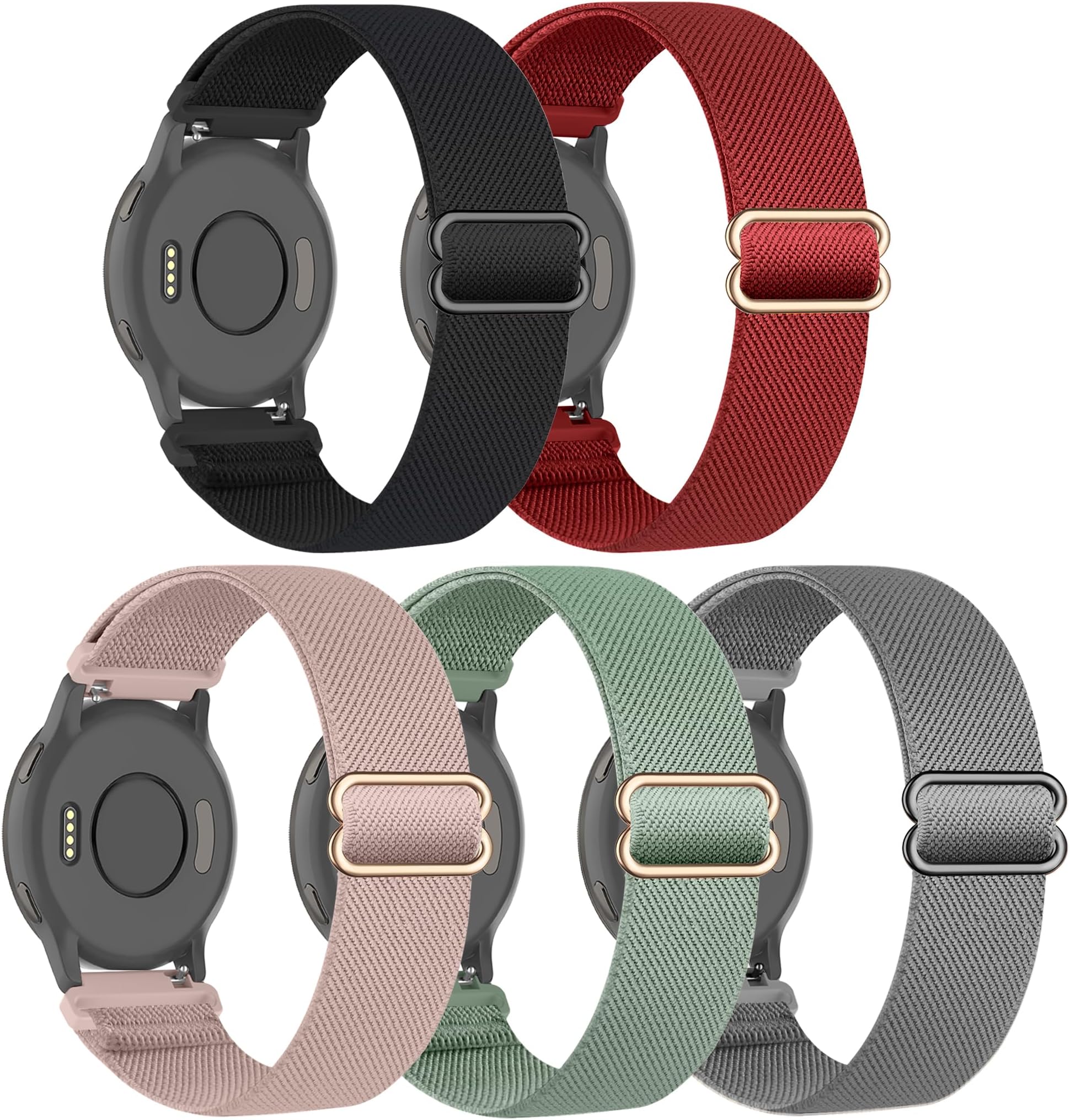 5 Pack Nylon Watch Bands Compatible with Garmin Venu 3S/Venu 4(41mm)/2S/Forerunner 265S 42mm,18mm Soft Stretchy Sport Strap for Garmin Vivoactive 4S 40mm/Forerunner 255S 41mm Women Men