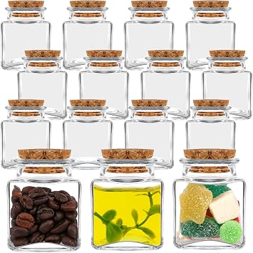50ml Square Glass Bottles with Cork Stopper 15 Pack