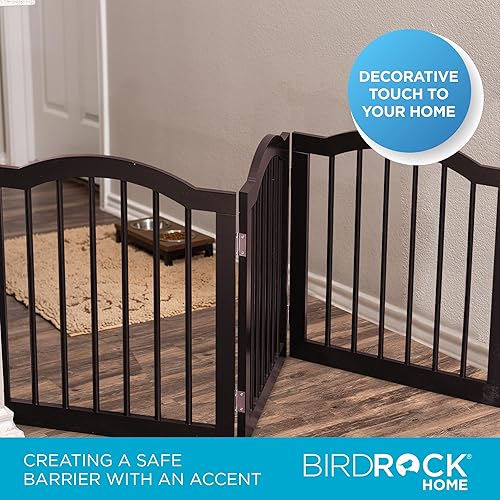 Miniatura 4 de INTERNET'S BEST Puerta para perros con parte superior arqueada, 3 paneles, barrera de madera para mascotas de 24 pulgadas de alto para perros o