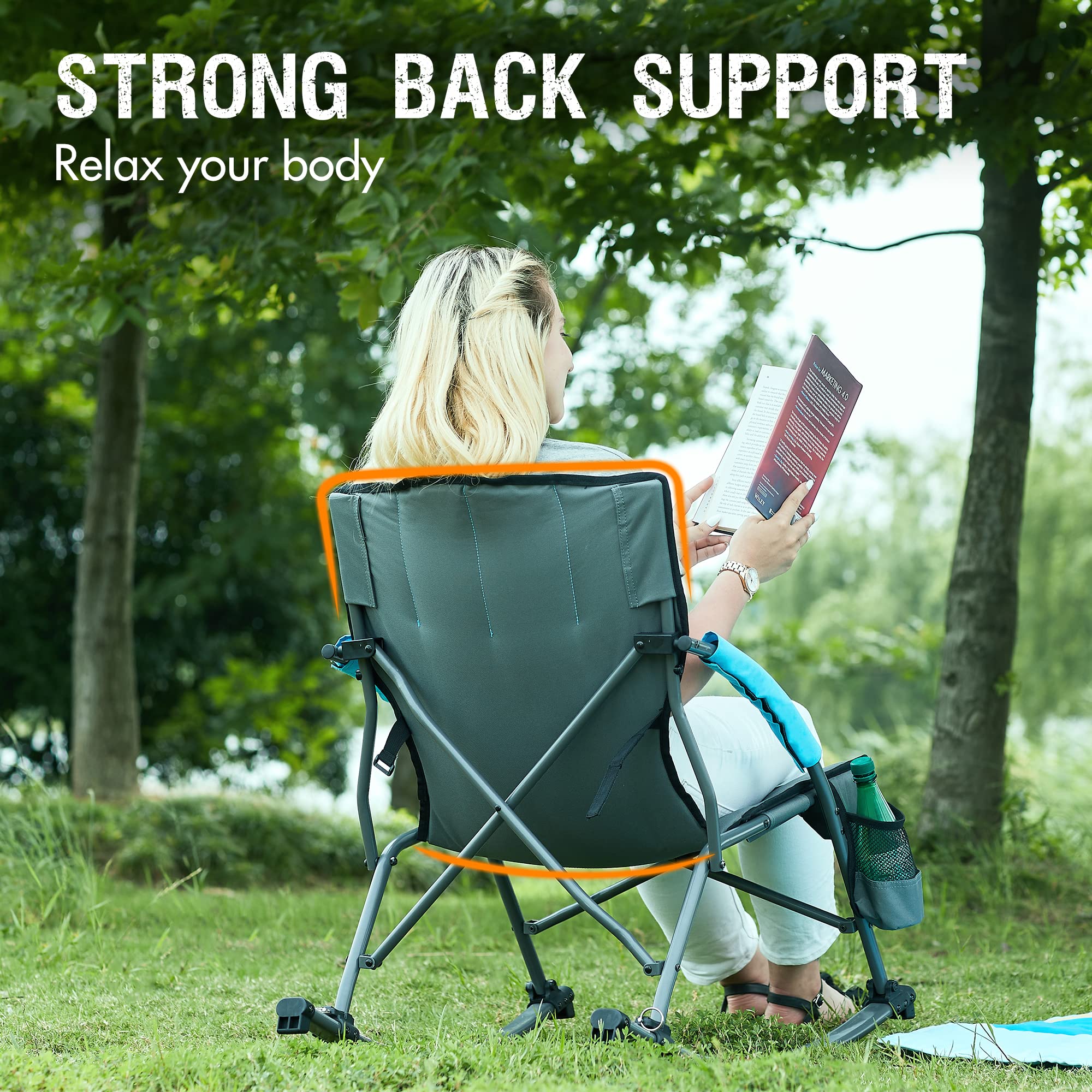 PORTAL Rocking Camping Chair Folding Portable Rocker Outdoor with Cup Holder for Patio, Lawn, Camp, RV, Support 300 lbs