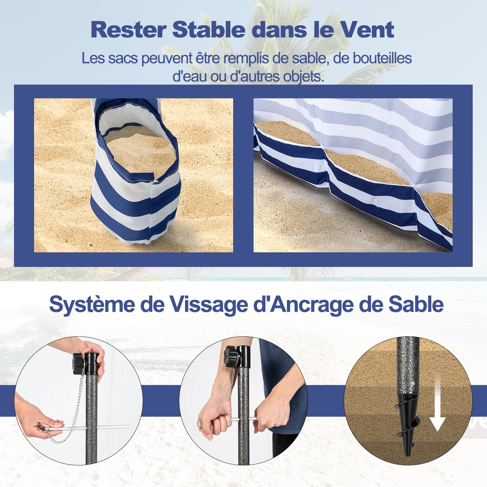 RELAX4LIFE Tente de Plage Pliable 1,8x1,8 M, Auvent Abris de Plage Portable avec Paroi Latérale Détachable, Hauteur Réglable, 8 Sacs de Sable, Sac Transport, Protection Solaire, Montage Facile (Bleu)