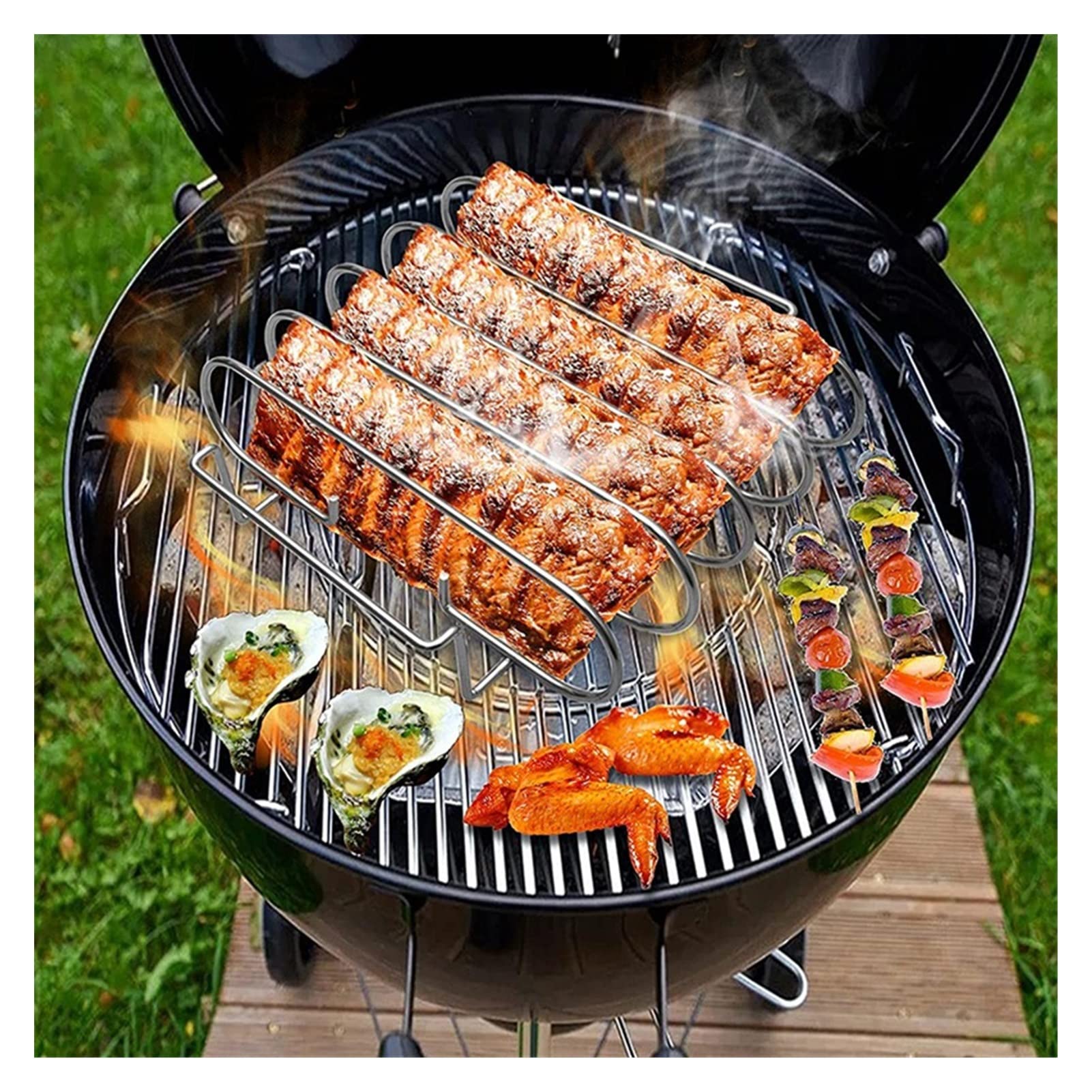 Rejilla de Tostado de Costillas - Ranura Barbacoa Párate con 2 manijas fáciles de Agarre, for Horno y Parrilla