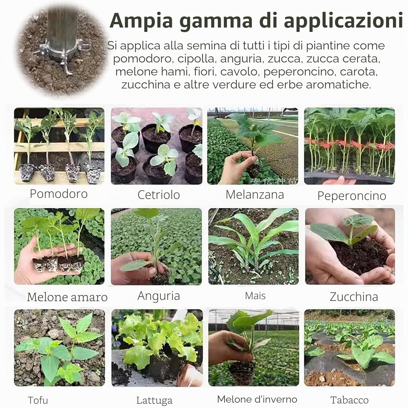 Trapiantatore per piantine di verdure - Manico lungo con piantatore di bulbi con impugnatura morbida, profondità di 12 cm, comodo per piantare in giardino, cortile, serra