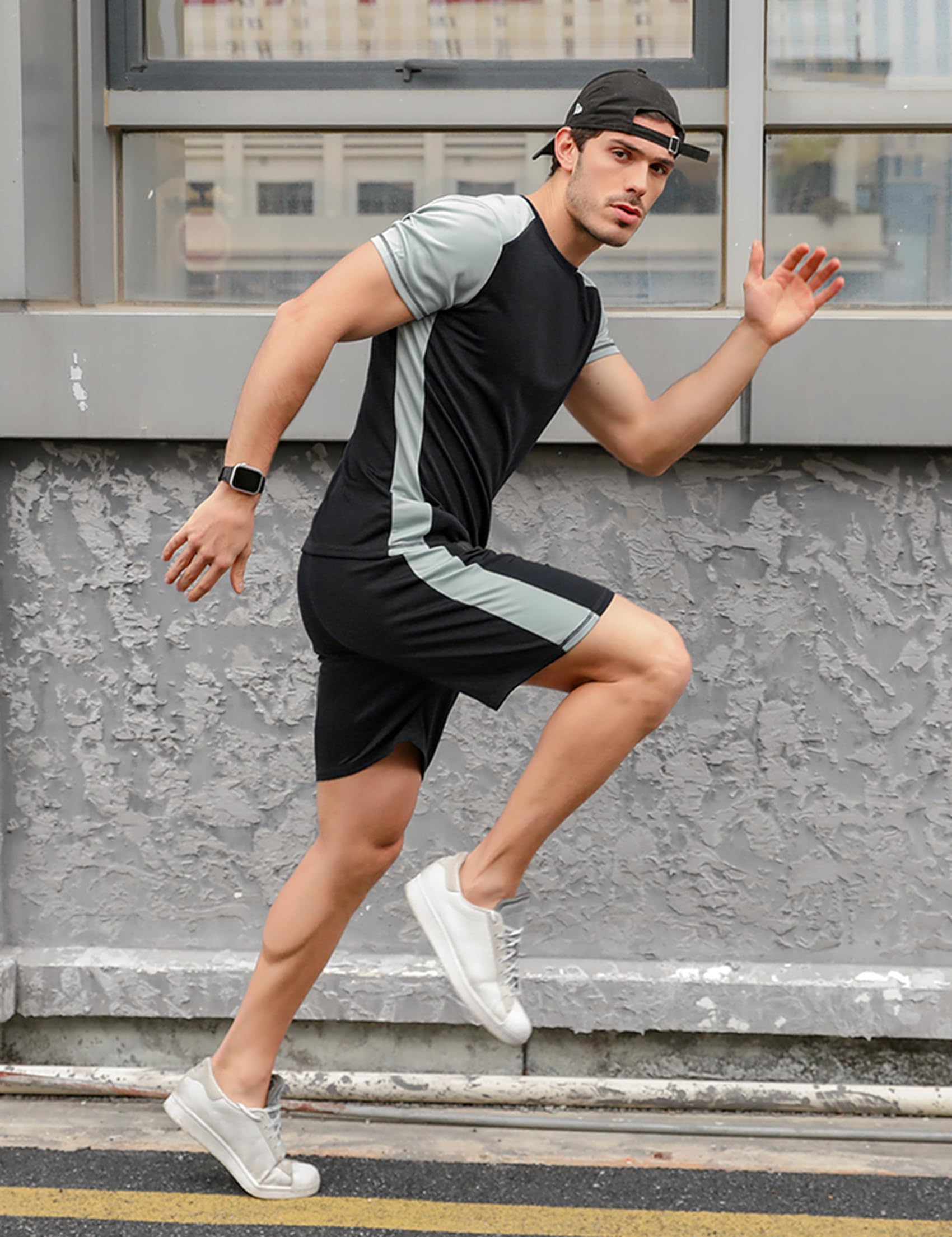 Completo Sportivo Uomo Estivo Tuta da Fitness Maniche Corte Pantaloncini da Ginnastica per Jogging, S-XXL
