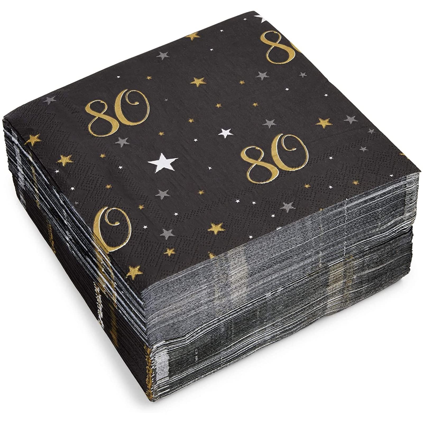 80 Serviettes Papier Anniversaire 80 Ans – Noir & Or Happy Birthday – 33×33 Cm – Lot 80e Anniversaire