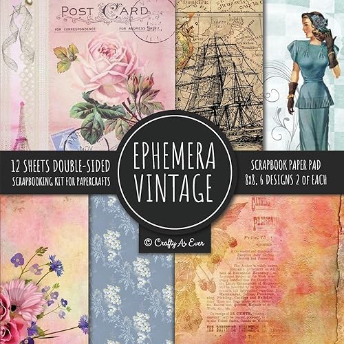 Ephemera Vintage Scrapbook Paper Pad 8x8 Scrapbooking Kit for Papercrafts, Cardmaking, DIY Crafts, Old Retro Theme, Decoupage Designs