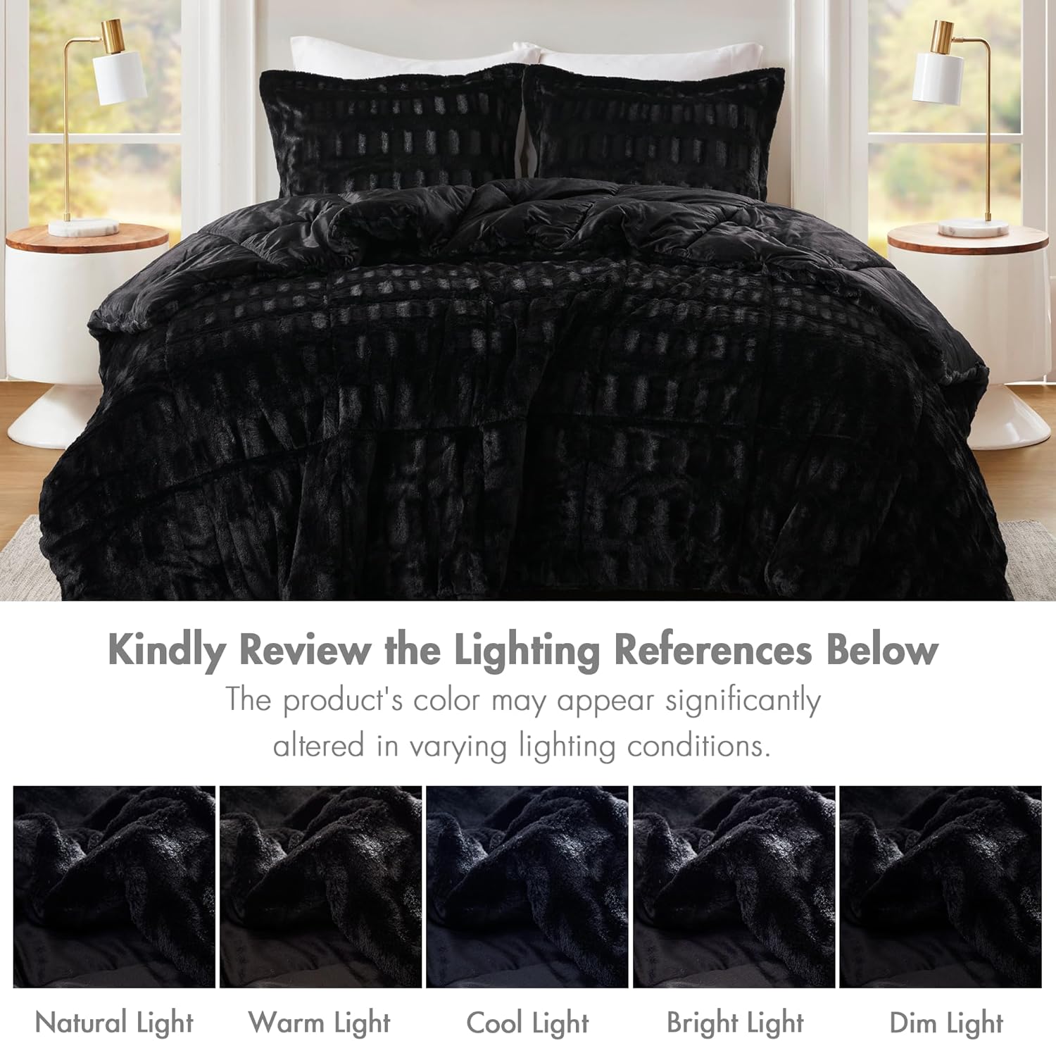 Madison Park Queen Comforter Set Reversible Faux Fur Elegance with Soft & Plush Mink-Like Reverse, Heavyweight 6D Overfilled Warm & Fluffy Comforter for Queen Size Bed, Gia, Full/Queen Black 3 Piece